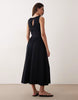 waisted V-neck maxi dress with seaming details in black