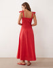 Esmée tie straps shirred waist beach midaxi dress in red