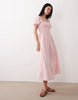Wednesday's Girl shirred detailing midaxi smock dress in dusty pink