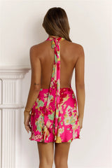 Flirt Glow Halter Mini Dress Hot Pink