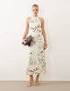 halter trapeze midi dress in conversational print