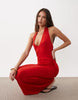 tie back halter neck midaxi dress in red