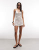 Monki floral crochet tie front beach mini dress in white