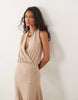 halter neck hanky hem midi dress in chocolate
