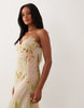 floral print leaf cami strap maxi dress in pastel pink & green