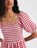 Vero Moda shirred bodice puff sleeve tiered midi dress in red gingham print