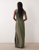 JDY Tall tie waist linen blend maxi dress in khaki
