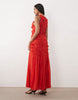 sleeveless maxi dress with tendril details in red