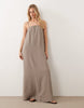 JDY sleeveless cheesecloth maxi dress in light brown