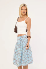 Luck & Trouble Asher Wrap Midi Skirt Blue Check