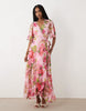 Hope & Ivy flutter sleeve maxi wrap dress in pink floral