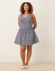 Curve waisted v-neck mini sundress with seaming details in navy gingham