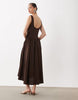 dropped waist linen mix maxi dress in chocolate