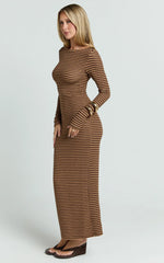 Rumi Midi Dress - Long Sleeve Bodycon Dress in Chocolate