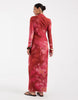 Vero Moda long sleeve drapey mesh maxi dress in pink and orange marble print