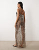 Miss Selfridge sequined slit front beach cami maxi dress in taupe