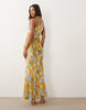 chiffon high neck double layer maxi dress in floral print