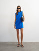 Topshop linen rich exaggerated shoulder mini dress in cobalt