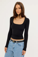 L&t Recycle Long Sleeve Scoop Neck Tee Black