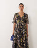 Hope & Ivy Maternity flutter sleeve wrap maxi dress in navy floral