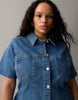 Curve denim fitted shirt mini dress in mid blue