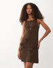 raffia 3D crochet flower mini dress in chocolate