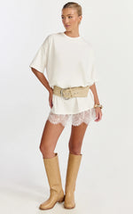 Rina Mini Dress - Mini Lace Trim Dress in Off White