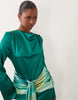 Daska satin drape maxi dress with contrast tie detail in green