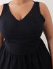 Curve waisted v neck mini sundress with seaming details in black