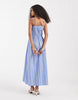 PIECES ruched cotton cami midaxi dress in blue and white stripes
