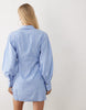 mini shirt dress with cinched waist in blue stripes
