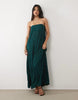 plissé strapless trapeze midaxi dress in teal