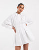 cinched shirt dress with eyelet trim in white