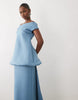 bardot maxi dress with train & bubble bodice in blue
