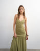 Topshop crinkle ruched front midaxi cami dress in olive