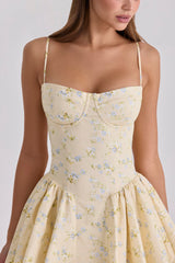 lemon floral print cotton corset mini dress