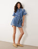Miss Selfridge embroidered denim dress with belt in blue wash