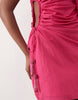 one-shoulder blouson mini dress with cut-out waist in magenta