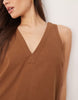 cotton linen v neck smock midi dress in warm chocolate