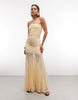 Aria Cove liquid chiffon bandeau ruched detail sheer hem maxi dress in lemon