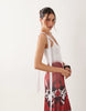 placement print midi dress in white