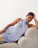 ARRANGE Curve botanical floral embroidered one shoulder maxi dress in dusky blue