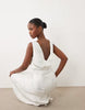 AWARE cowl neck satin maxi dress in white with light green floral