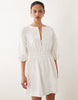 Mango 100% cotton long sleeve embroidered mini dress in white