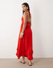 crochet halter neck tiered midi dress in red