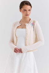cream lambswool floral embroidered cardigan