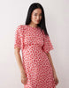 Wednesday's Girl floral print high neck ruffle sleeve maxi dress in pink