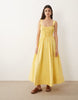 ruched bodice maxi sundress with full skirt and multi stitched hem in yellow