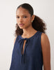 denim keyhole mini shift dress with bow detail in dark mid blue