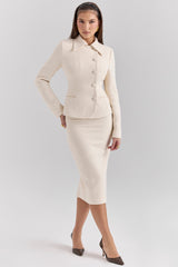 cream boucle pencil midi skirt